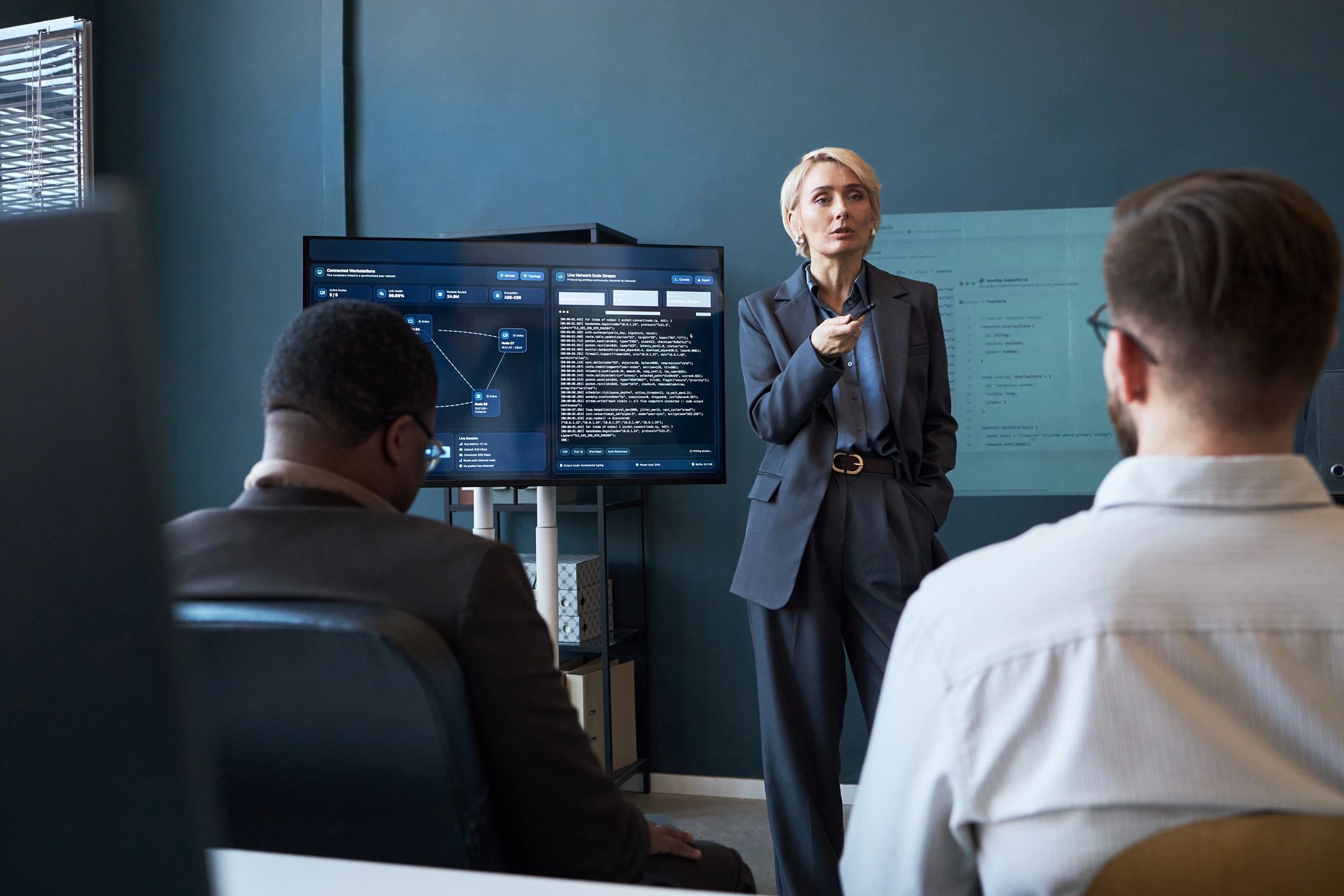 Professional presenting data strategy in a workshop