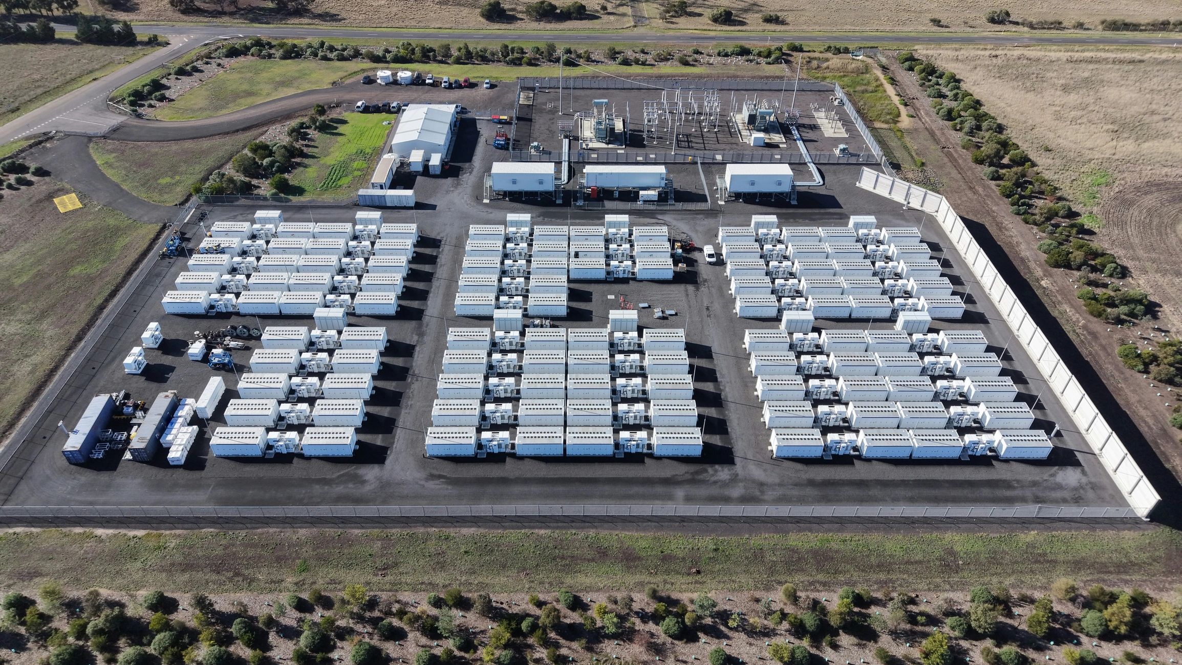 Large scale battery storage facility representing energy infrastructure research
